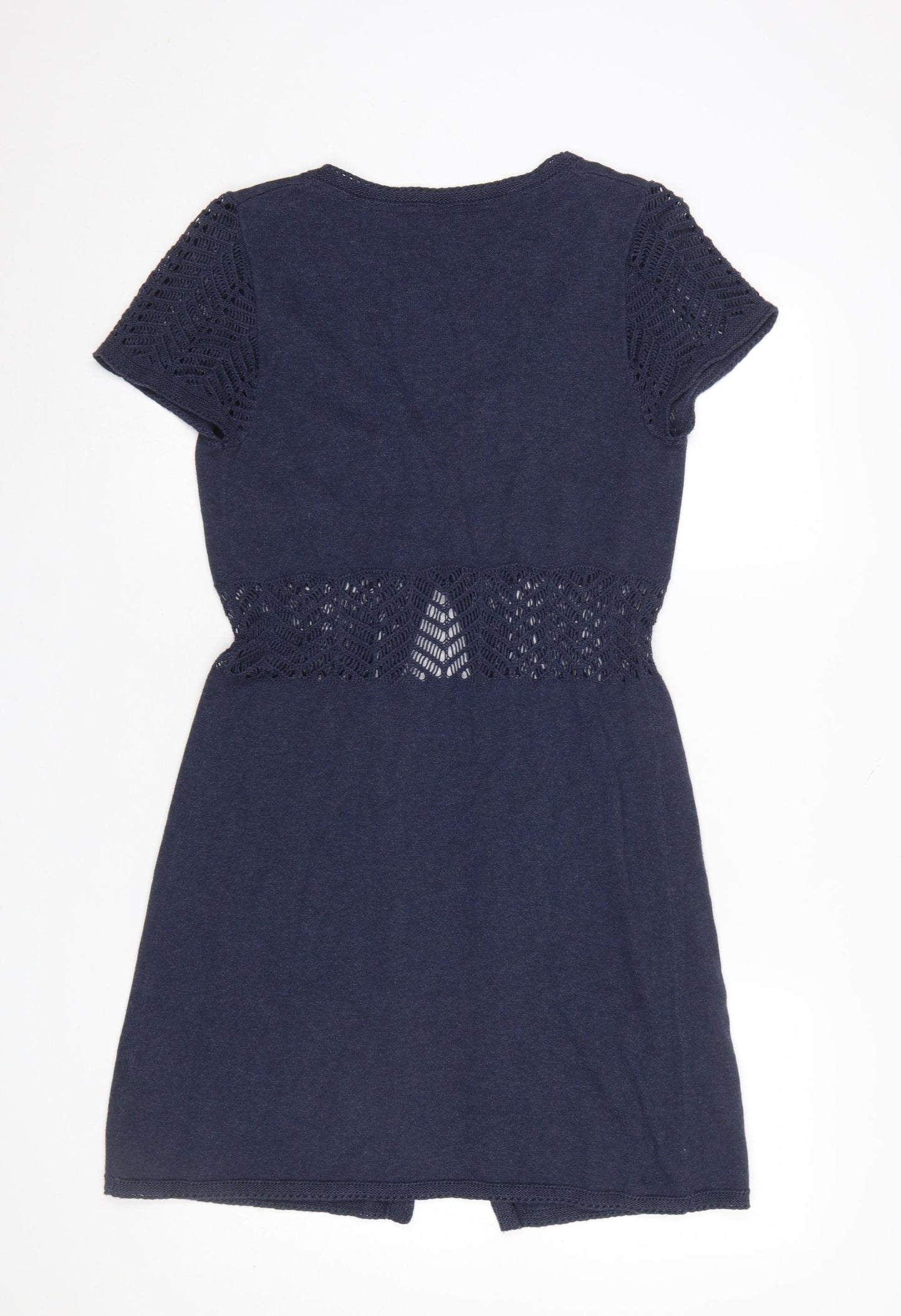 Fat Face Women’s Blue Cotton Knit Short Sleeve Cardigan Size 8