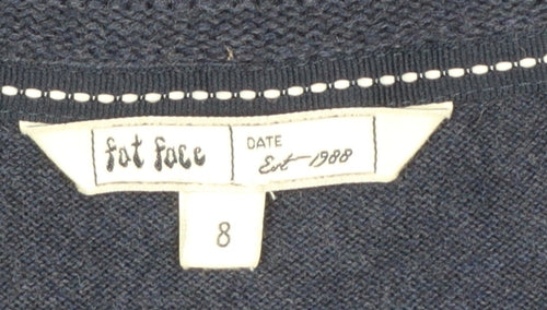 Fat Face Women’s Blue Cotton Knit Short Sleeve Cardigan Size 8