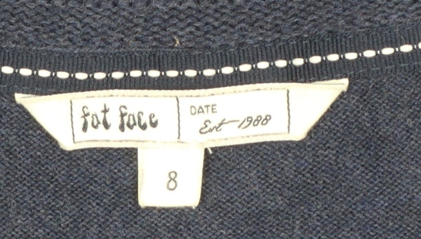 Fat Face Women’s Blue Cotton Knit Short Sleeve Cardigan Size 8