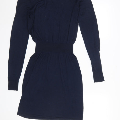 H&M Women Blue S Knit Jumper Dress Long Sleeve Crew Neck