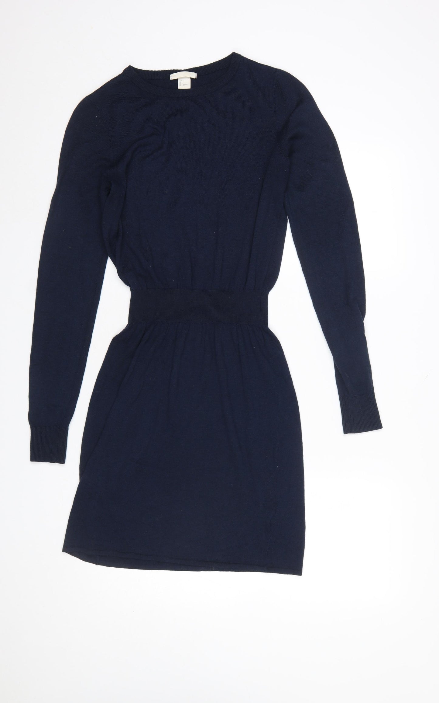 H&M Women Blue S Knit Jumper Dress Long Sleeve Crew Neck