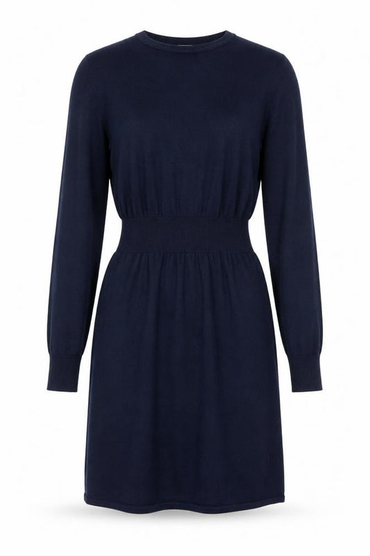 Front view of H&M Women Blue S Knit Jumper Dress Long Sleeve Crew Neck