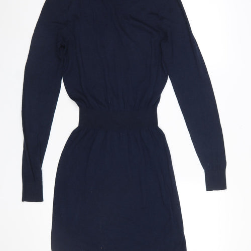 H&M Women Blue S Knit Jumper Dress Long Sleeve Crew Neck
