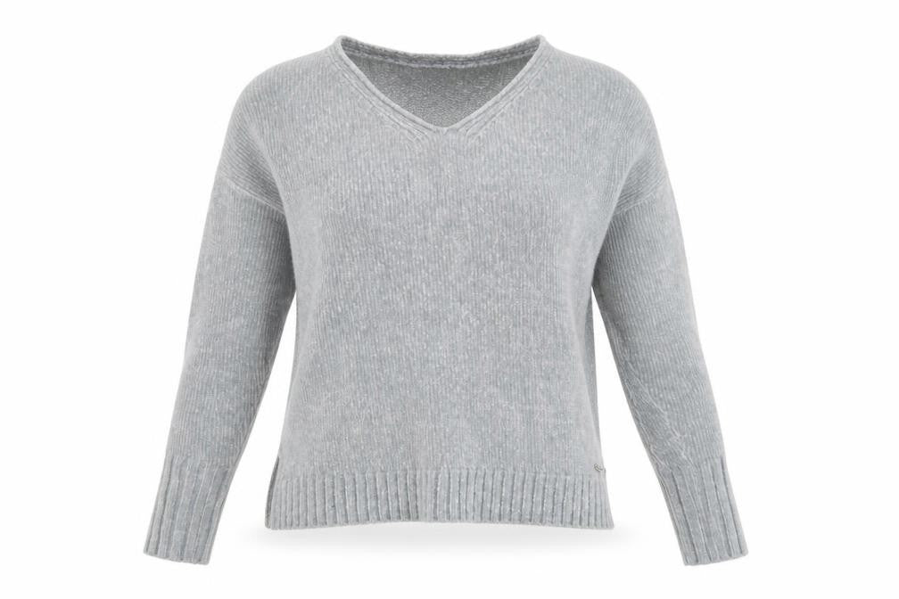 Front view of Hollister Women Grey V-Neck Knit jumper XS