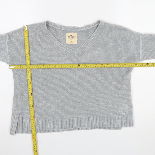 Hollister Women Grey V-Neck Knit Pullover Jumper XS