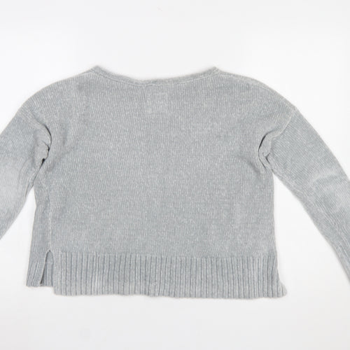 Hollister Women Grey V-Neck Knit Pullover Jumper XS