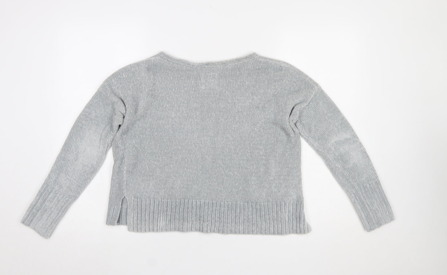 Hollister Women Grey V-Neck Knit Pullover Jumper XS