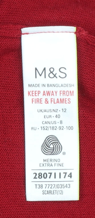 Marks and Spencer Women's Red Roll Neck Merino Wool Jumper Size 12