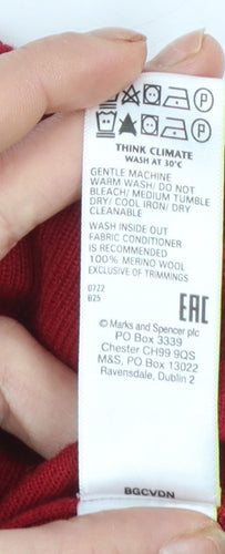 Marks and Spencer Women's Red Roll Neck Merino Wool Jumper Size 12
