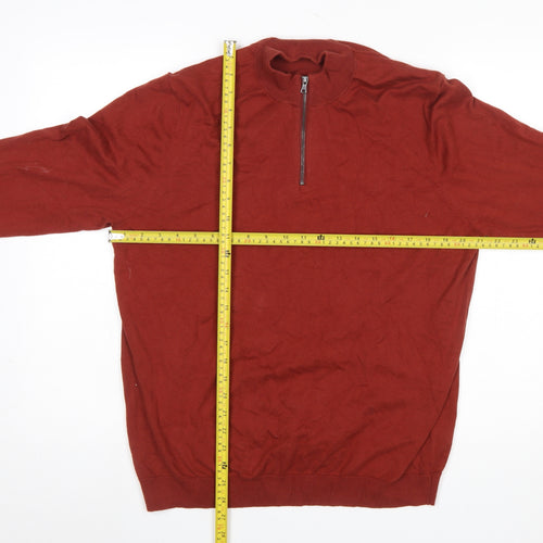 Marks and Spencer Men's Red 1/2 Zip Cotton Jumper Size L