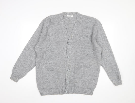 Bellisimo Men's Grey Acrylic V-Neck Button Cardigan XL