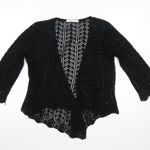 M&Co Womens Black Crochet Open Cardigan L V-Neck 3/4 Sleeve