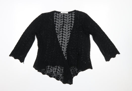 M&Co Womens Black Crochet Open Cardigan L V-Neck 3/4 Sleeve