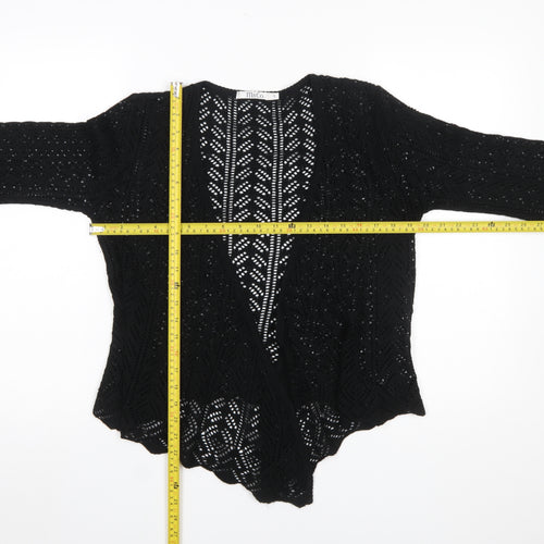 M&Co Womens Black Crochet Open Cardigan L V-Neck 3/4 Sleeve