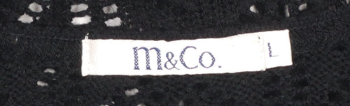 M&Co Womens Black Crochet Open Cardigan L V-Neck 3/4 Sleeve
