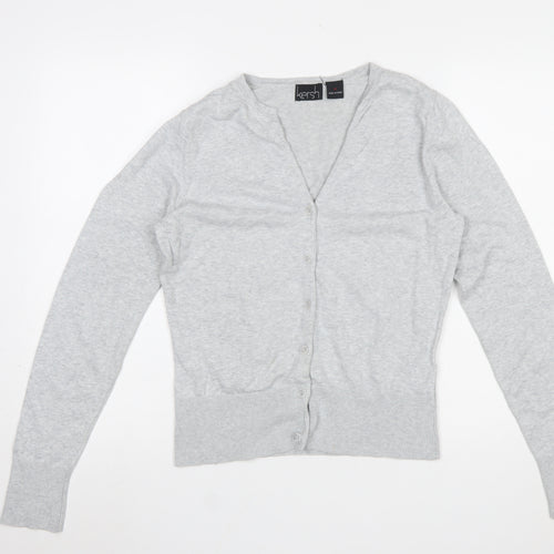 Kersh Women's Grey V-Neck Button Cardigan Knit M