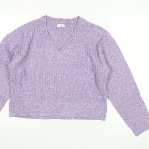 MNG Women Purple V-Neck Knit Pullover Jumper Size M