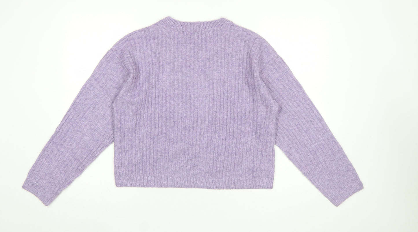MNG Women Purple V-Neck Knit Pullover Jumper Size M