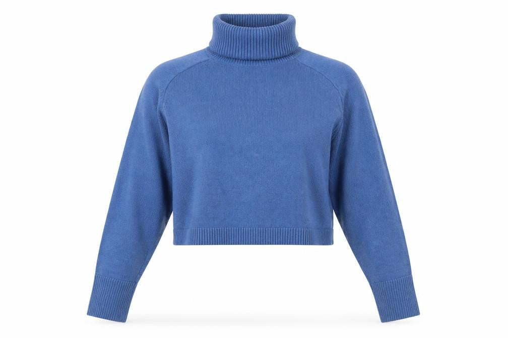 Front view of Zara Women Blue Roll Neck Long Sleeve Knit jumper, size 12