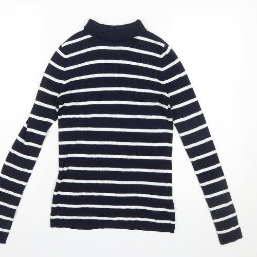 Marks and Spencer Women Blue Striped Mock Neck Jumper Size 10