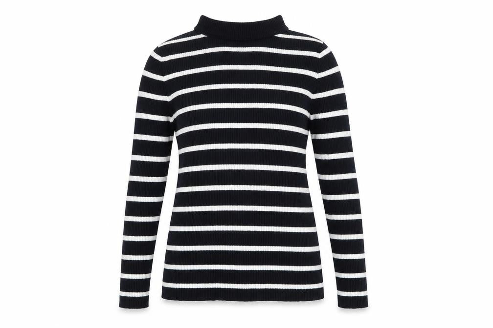 Marks and Spencer Women Blue Striped Mock Neck Jumper Size 10
