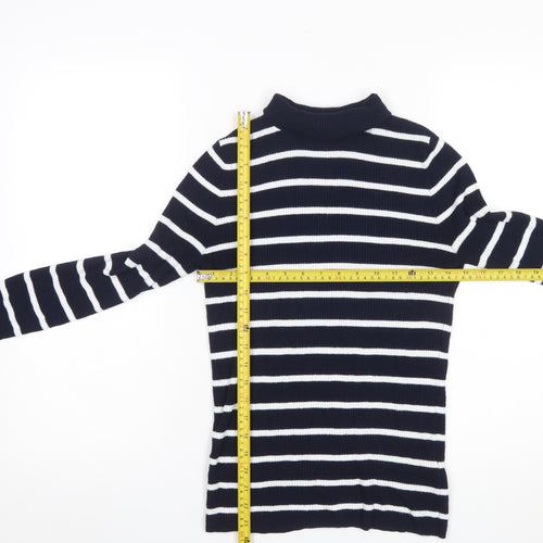 Marks and Spencer Women Blue Striped Mock Neck Jumper Size 10