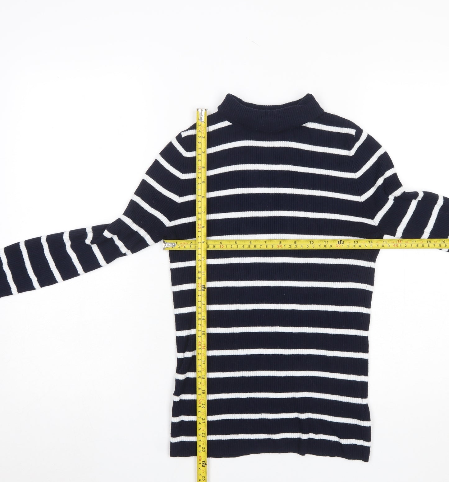 Marks and Spencer Women Blue Striped Mock Neck Jumper Size 10