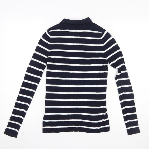 Marks and Spencer Women Blue Striped Mock Neck Jumper Size 10