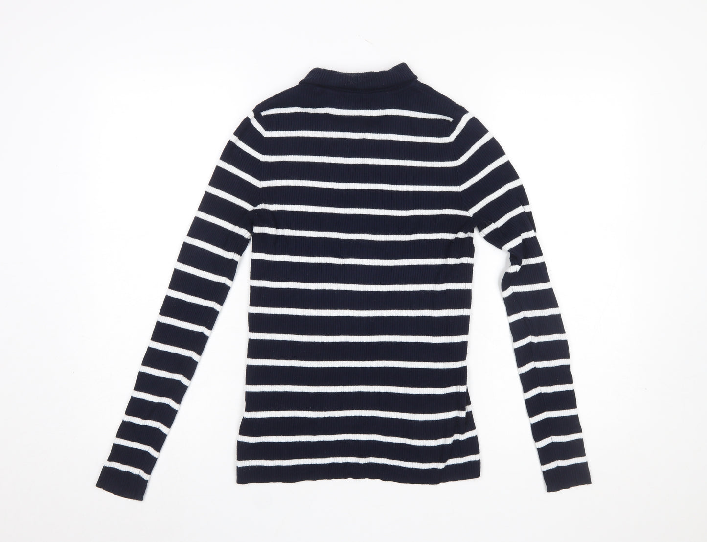 Marks and Spencer Women Blue Striped Mock Neck Jumper Size 10