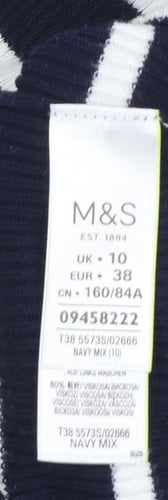 Marks and Spencer Women Blue Striped Mock Neck Jumper Size 10