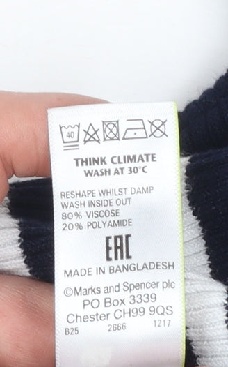 Marks and Spencer Women Blue Striped Mock Neck Jumper Size 10
