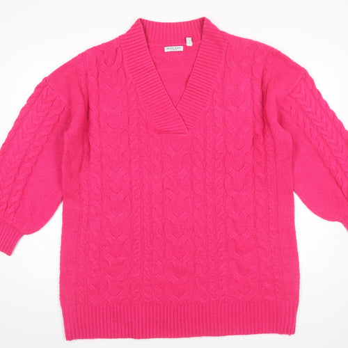 Brave Soul Women’s Pink Cable-Knit V-Neck Jumper Size L