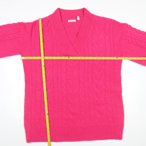 Brave Soul Women’s Pink Cable-Knit V-Neck Jumper Size L