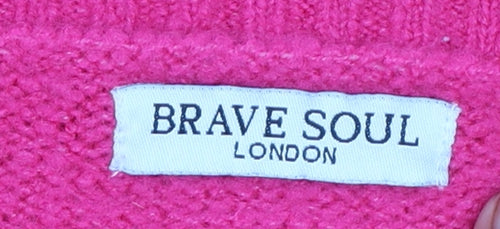 Brave Soul Women’s Pink Cable-Knit V-Neck Jumper Size L