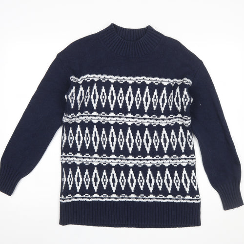 Fat Face Women's Blue Geometric Knit Pullover Jumper Size 10