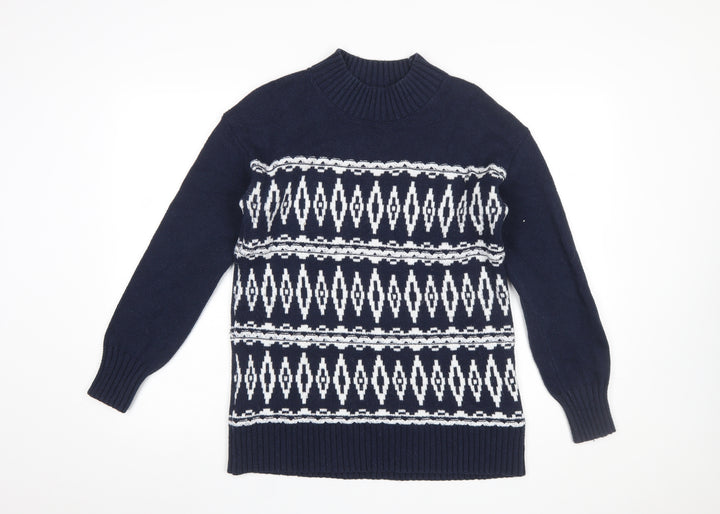 Fat Face Women's Blue Geometric Knit Pullover Jumper Size 10