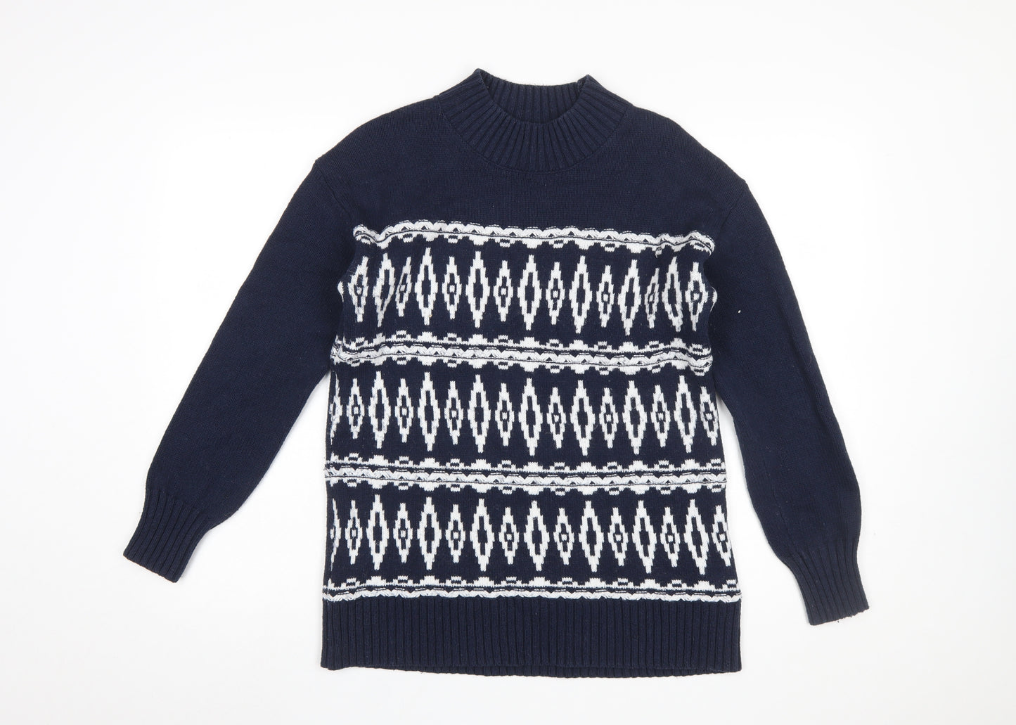 Fat Face Women's Blue Geometric Knit Pullover Jumper Size 10