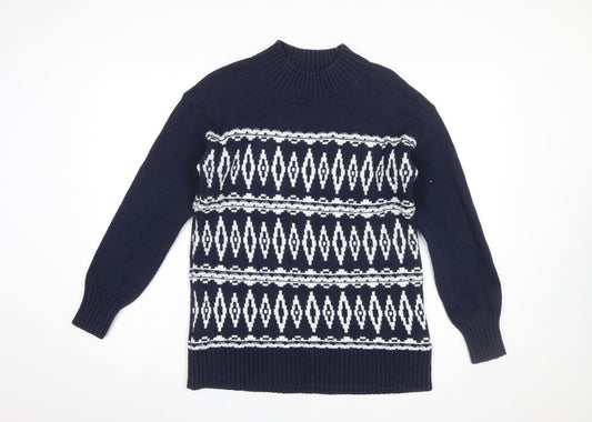 Fat Face Women's Blue Geometric Knit Pullover Jumper Size 10