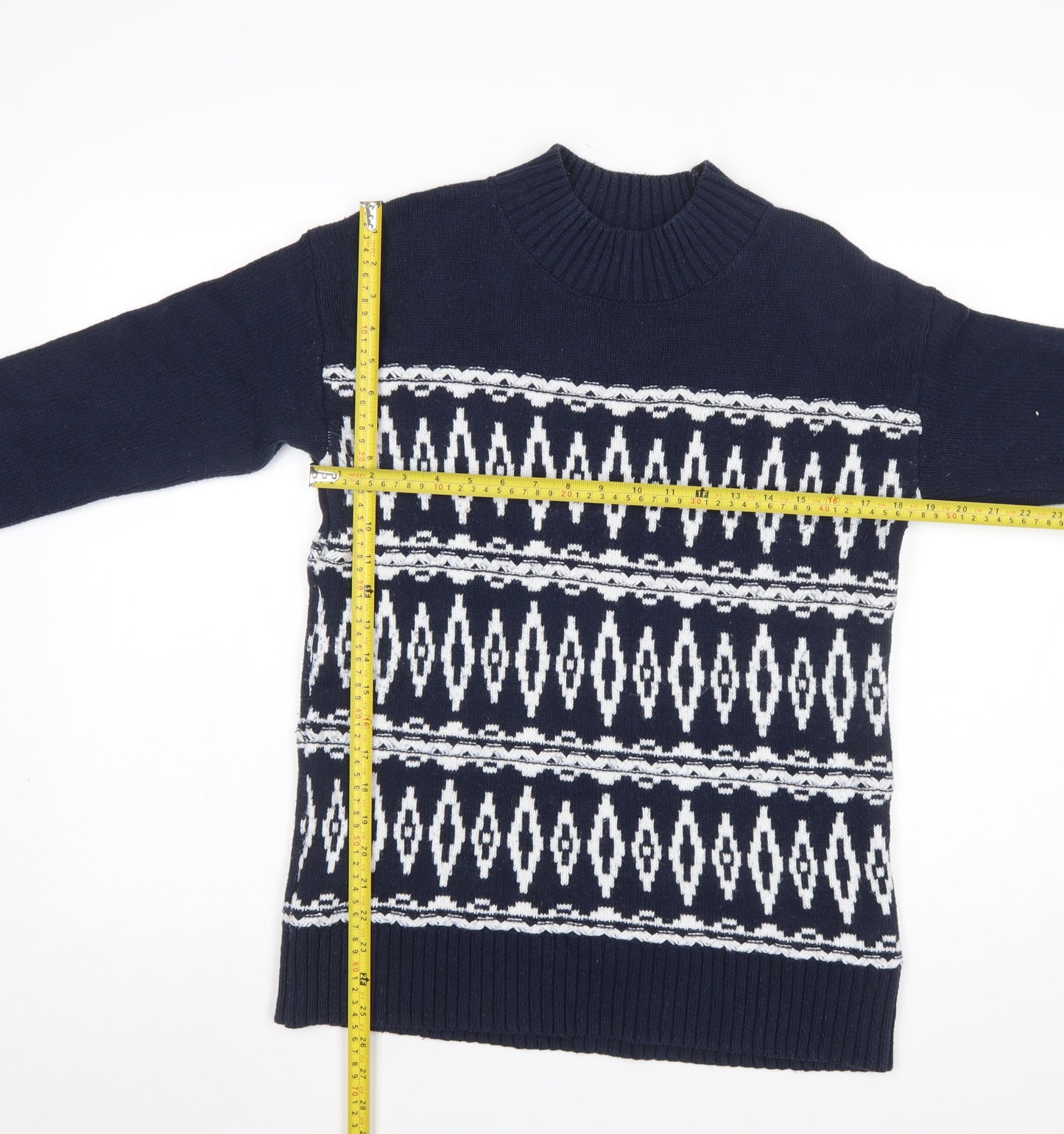 Fat Face Women's Blue Geometric Knit Pullover Jumper Size 10