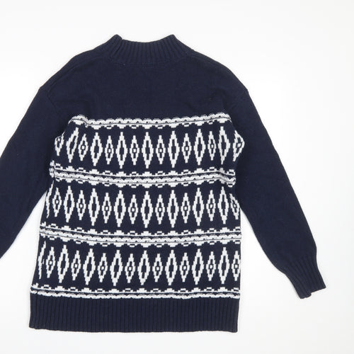Fat Face Women's Blue Geometric Knit Pullover Jumper Size 10