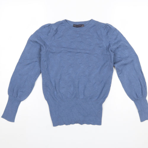 Marks and Spencer Women's Blue Knit Crew Neck Pullover Jumper Size S