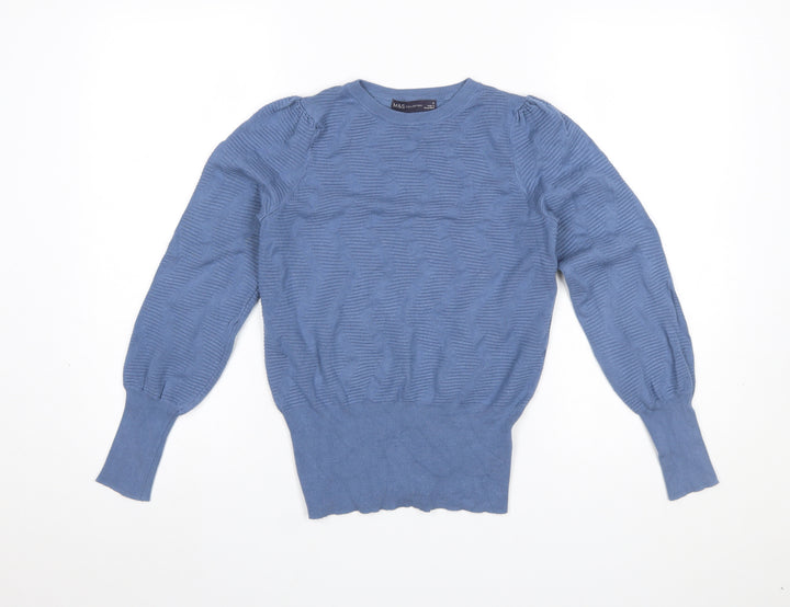 Marks and Spencer Women's Blue Knit Crew Neck Pullover Jumper Size S