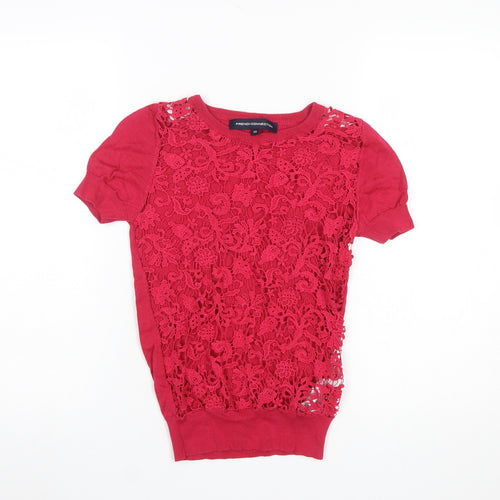 French Connection Women's Red Lace Knit Pullover Jumper XS