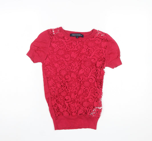 French Connection Women's Red Lace Knit Pullover Jumper XS