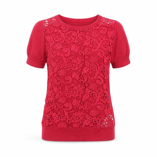 French Connection Women's Red Lace Knit Pullover Jumper XS