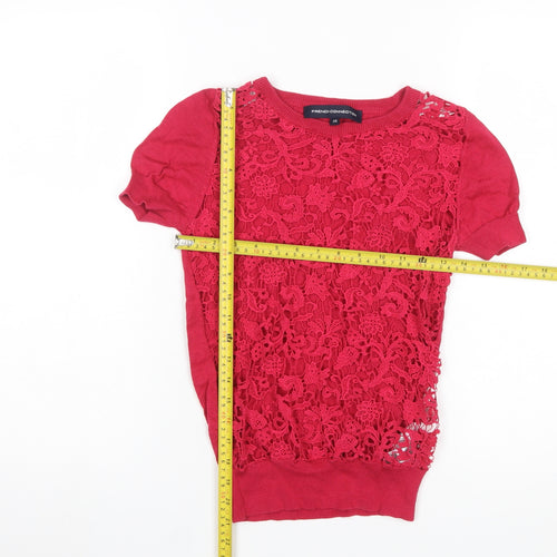 French Connection Women's Red Lace Knit Pullover Jumper XS