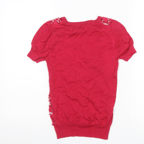 French Connection Women's Red Lace Knit Pullover Jumper XS