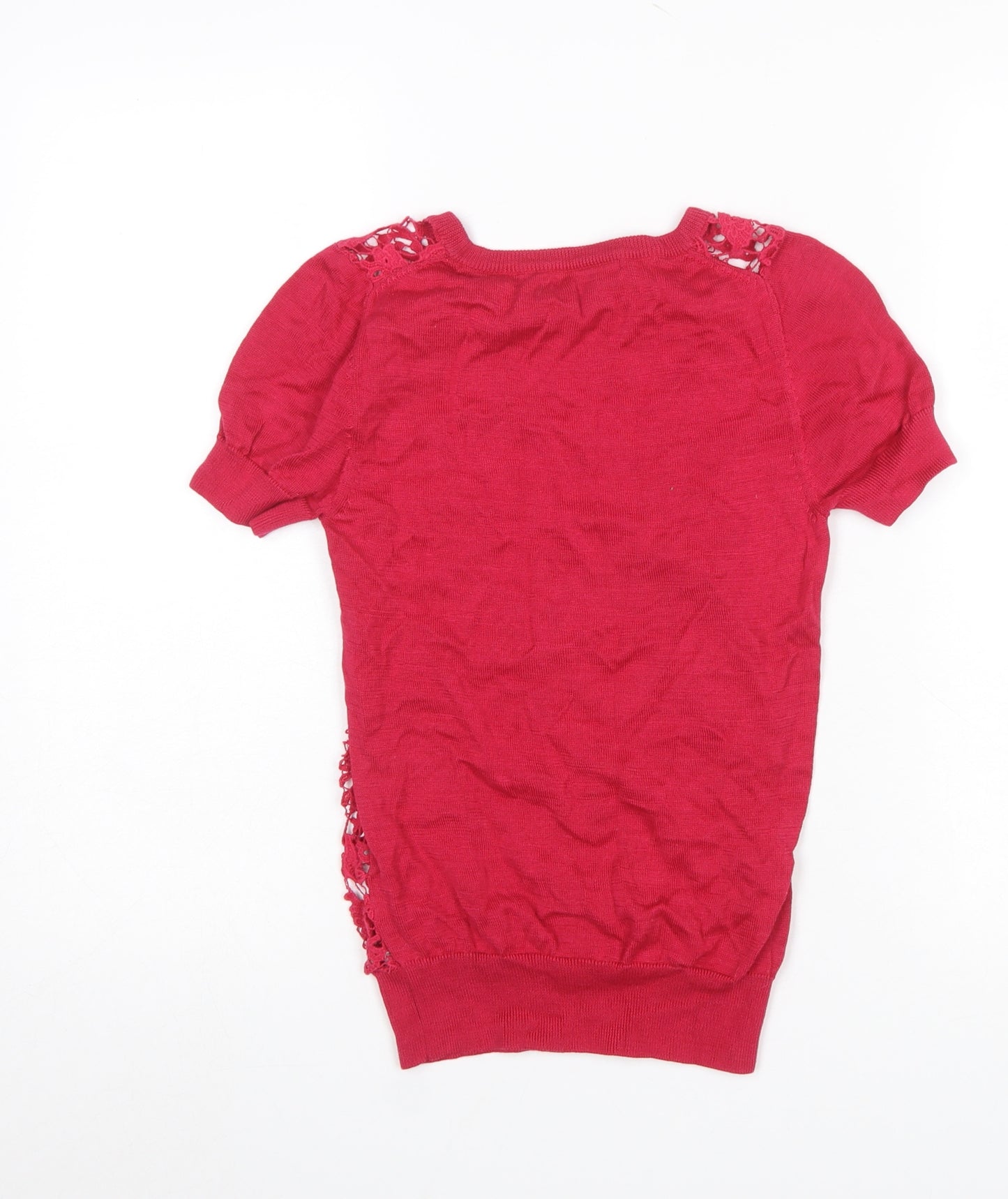 French Connection Women's Red Lace Knit Pullover Jumper XS