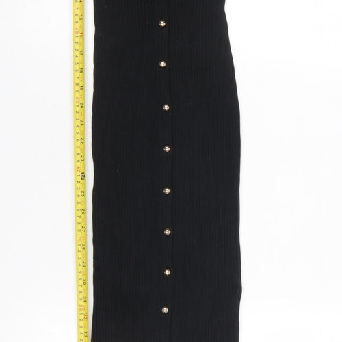 H&M Women’s Black Bodycon Long Sleeve Button Ribbed Midi Dress XS