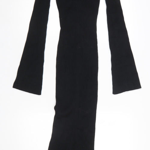 H&M Women’s Black Bodycon Long Sleeve Button Ribbed Midi Dress XS